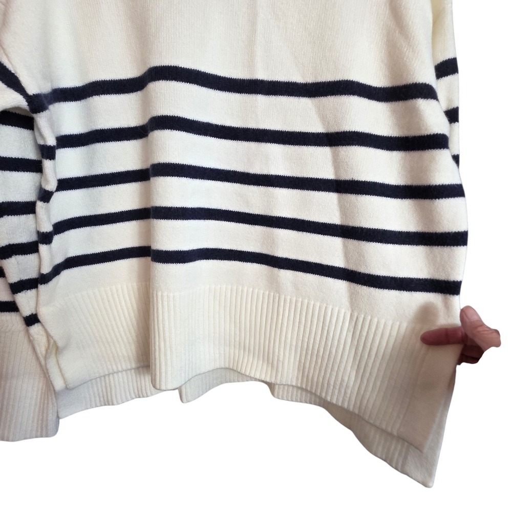 Grace Karma Womens Striped Mock Neck Sweater Pullover Cream Blue Large Nautical - Picture 6 of 14